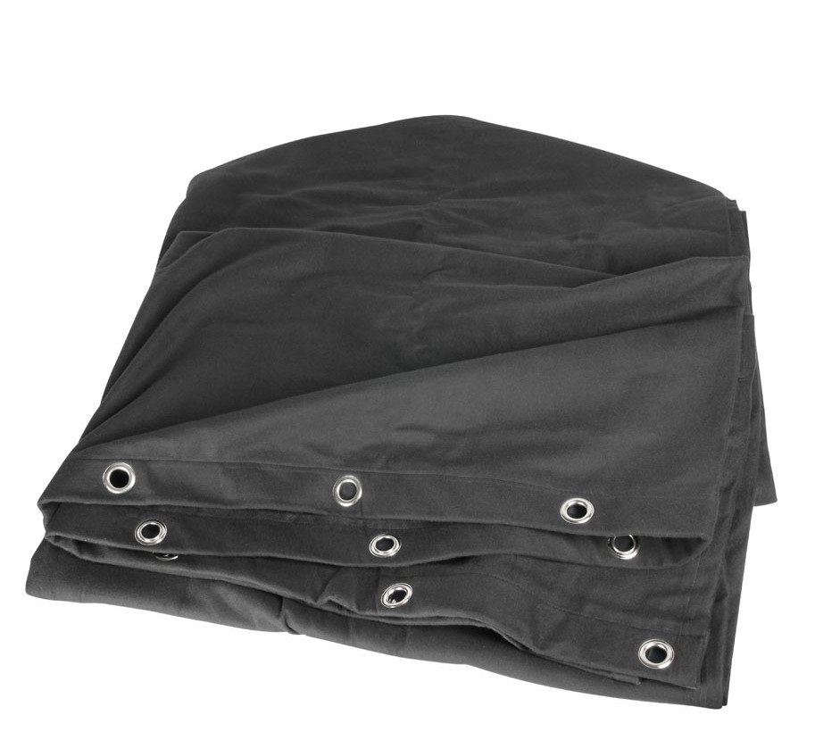 Vorhang Molton 3 x 5 m, bxh,320g/m², Farbe: schwarz Gurtband und Ösen alle 25cm oben, Schnittkanten gesäumt