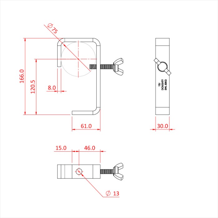 DOUGHTY T2180501 HOOK CLAMP 75mm (black)