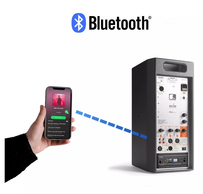 FOHHN FP-22 modular BT schwarz Aktivbox, prozessorgesteuert,4-Kanal Mischpult, Akku- und Netzbetrieb, Bluetooth / MP3 player