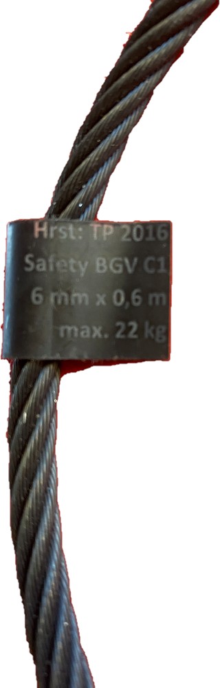 OPTIQUIP Sicherungsseil 6x600mm 22kg schwarz BGV-C1 Fähnchen