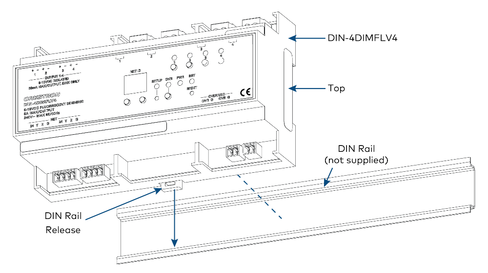 CRESTRON DIN-4DIMFLV4 DIN Rail 0-10V Dimmer Module, 4 feeds,