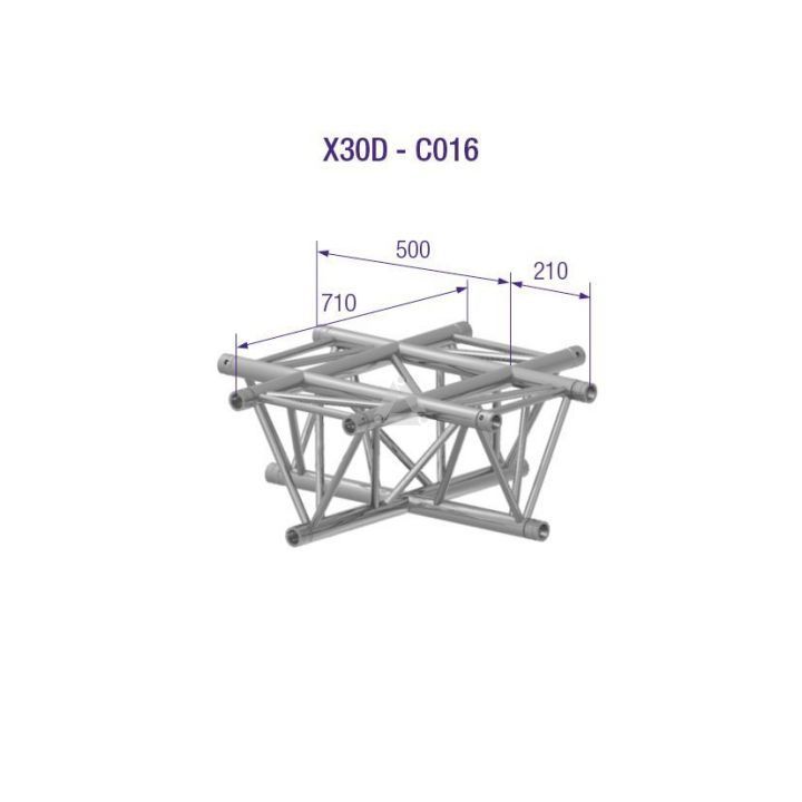 PROLYTE X30D-C016 Kreuz, 4-Weg, 0.71m, SILBER, 51x2mm, ohne Konusverbinder