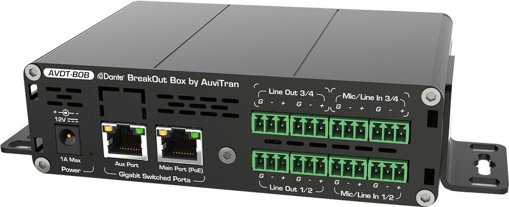 AUVITRAN AVDT-BOB-AE8IO – Dante Breakout Box mit 4 Mic In / 4 Line Out