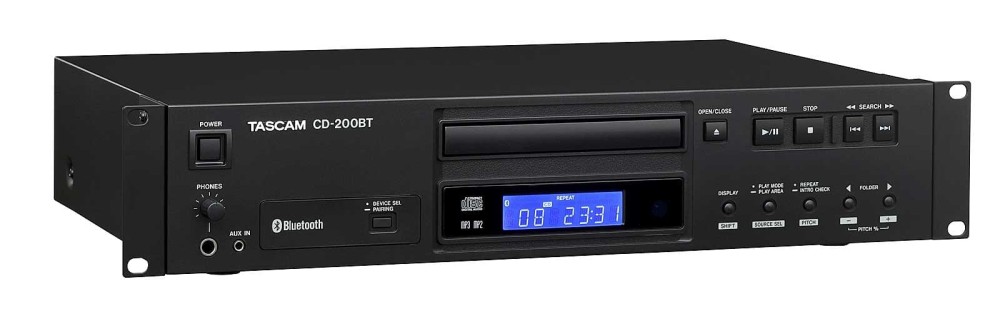 TASCAM CD-200BT 19“, 2HE CD-Player mit Bluetooth-Empfänger, Wiedergabe von Audio-CDs, MP3- und WAV-Dateien