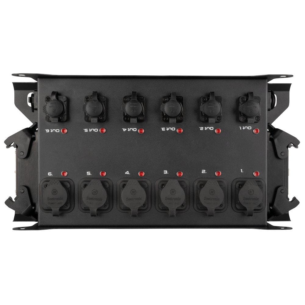 SHOWGEAR PowerCore 2m.6p – DMX Breakout Multipin H16 Ein-/Ausgang auf 6x Power Pro True + 5p DMX-Splitter
