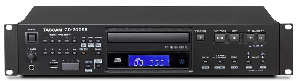 TASCAM CD-200SB 19“, 2HE, Solid-State-/CD-Player,WAV, MP3, MP2, WMA, AAC von SD/SDHC-Karten
