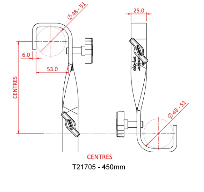 DOUGHTY T21705 HOOK CLAMP Double Ended 90 Degree Hook Clamp - 450mm Ctrs - weight: 0,89 Kg
