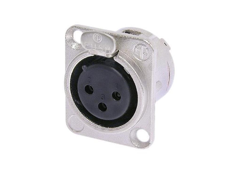 NEUTRIK NC3FDL1 XLR 3pol Einbaubuchse, female, silber, D-Gehäuse Metall, silber beschichtete Kontakte