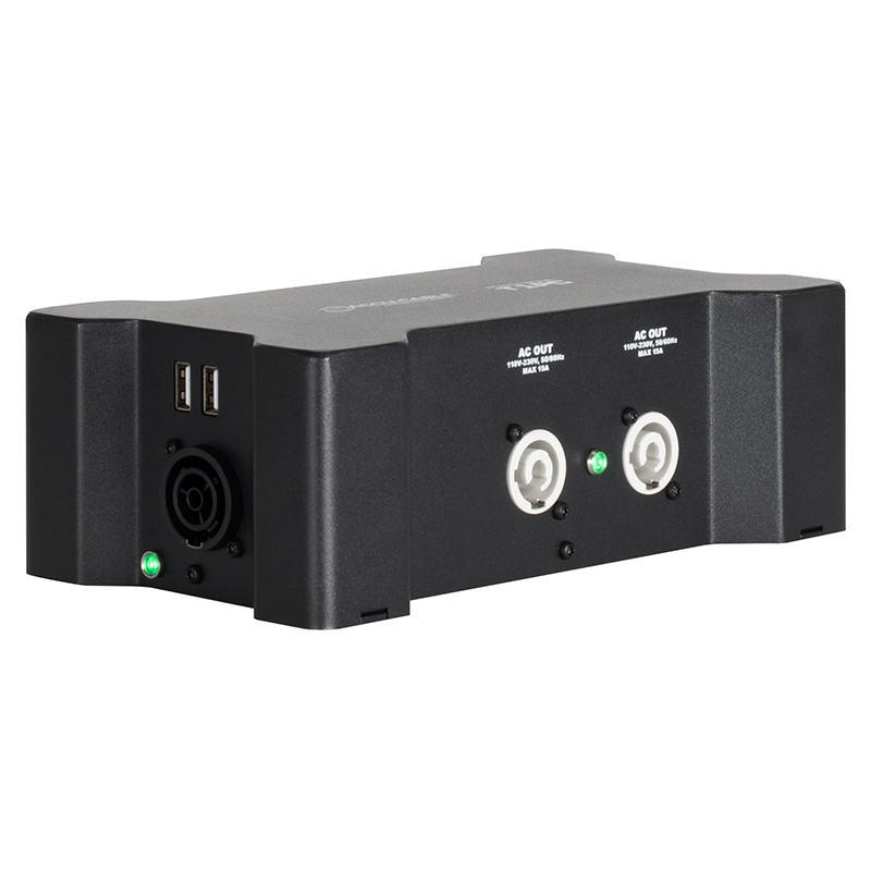 ADJ Power Bone: T1PC Stromverteilerbox Powercon 4x Powercon out, Tue1 in/ out durchschleibar