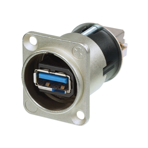 NEUTRIK NAUSB3 USB 3.0 Durchgangsbuche, female, silber, D-Gehäuse, reversibler (umkehrbarer) USB-Adapter Typ A-B/B-A