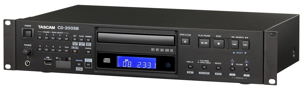 TASCAM CD-200SB 19“, 2HE, Solid-State-/CD-Player,WAV, MP3, MP2, WMA, AAC von SD/SDHC-Karten