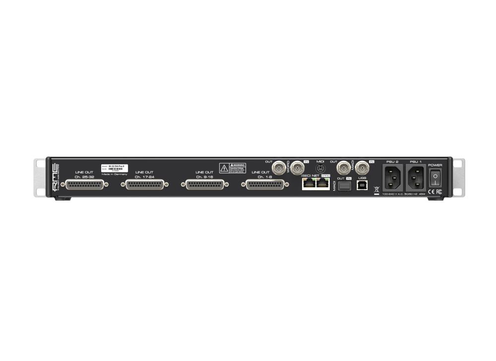 RME M-32 DA Pro II-D Digitalwandler, 32 Kanäle, 19'', 1HE, Dante, USB 2.0, IN/OUT: 25-pol D-Sub, MIDI, MADI, RJ45