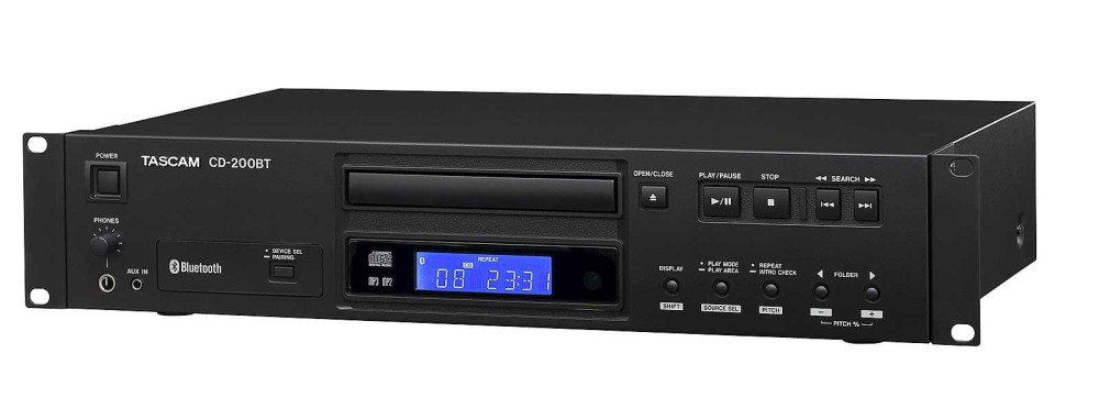 TASCAM CD-200BT 19“, 2HE CD-Player mit Bluetooth-Empfänger, Wiedergabe von Audio-CDs, MP3- und WAV-Dateien
