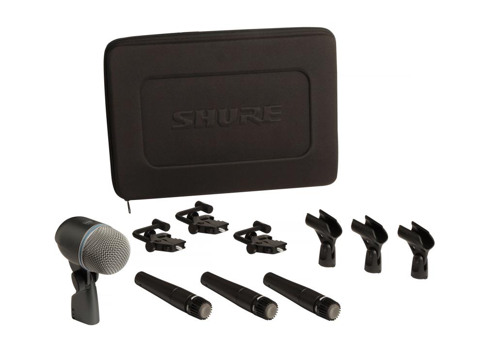 SHURE DMK57-52 Drum Mikrofon SET, schwarz, bestehend aus: 3x SM57, 1x Beta52A, 3x A56D Halterung, inkl. Tragekoffer