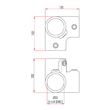 DOUGHTY T12800 PIPECLAMP 3 WAY ELBOW 90