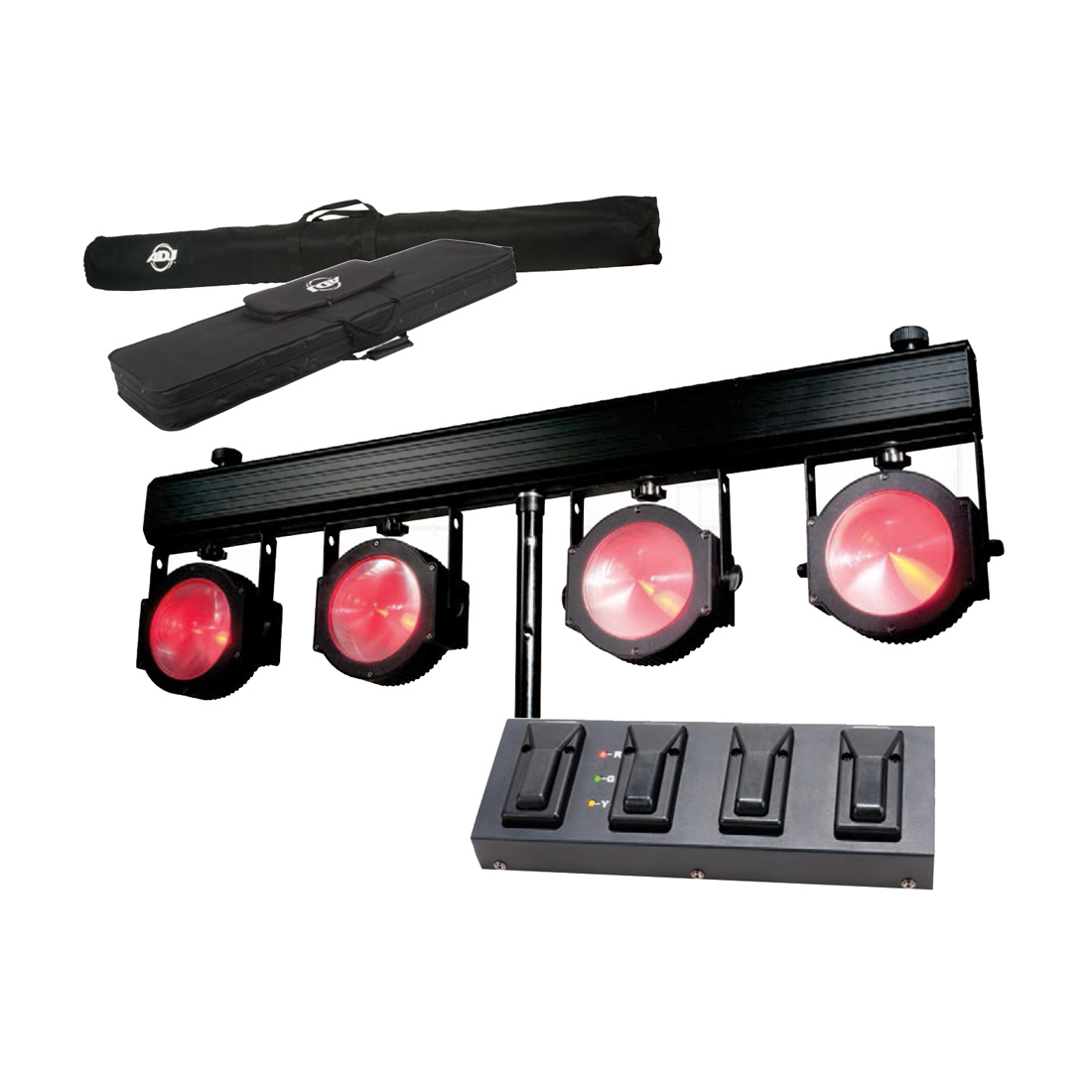 ADJ Dotz TPAR System LED Lichtanlage, 4x LED Wash, 4x 30W 3 in1 TriColour COB LED, RGB, 90°, Stativ/Fußschalter