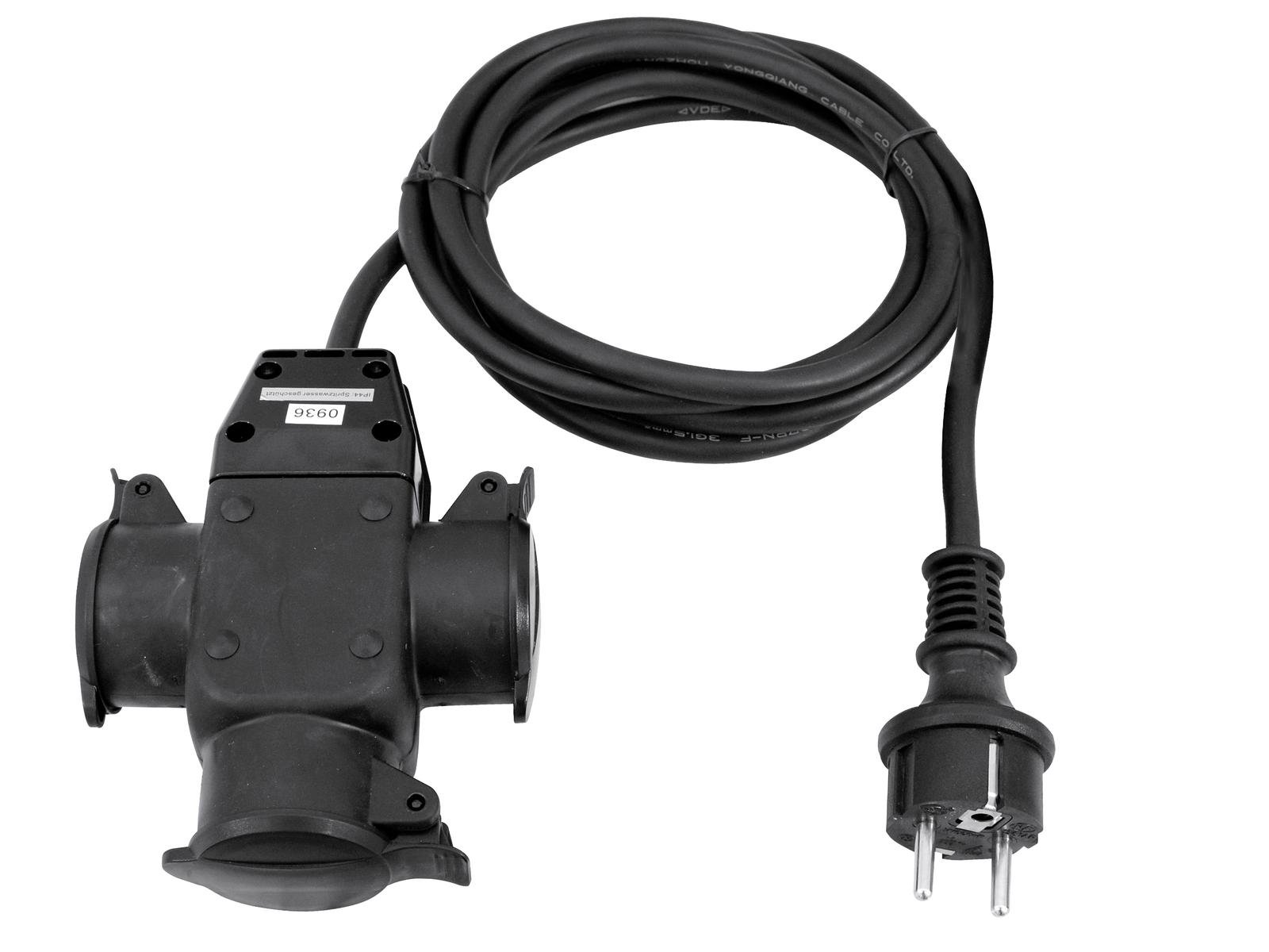 EUROLITE Verlängerung 3x1,5mm², 3m 3-fach,  1x Schuko male / 3x Schuko female