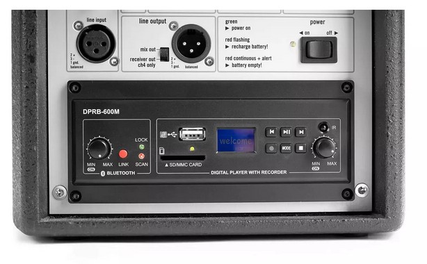 FOHHN FP-22 modular BT schwarz Aktivbox, prozessorgesteuert,4-Kanal Mischpult, Akku- und Netzbetrieb, Bluetooth / MP3 player