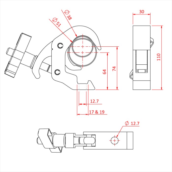 Doughty T58301 Slimline Quick Clamp Black mit Movecat Logo