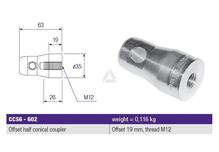 PROLYTE CCS6-602 Halbkonusverbinder, male, M12, L:63mm, passend für 30/40er Serie, OHNE BOLZEN/SPLINT