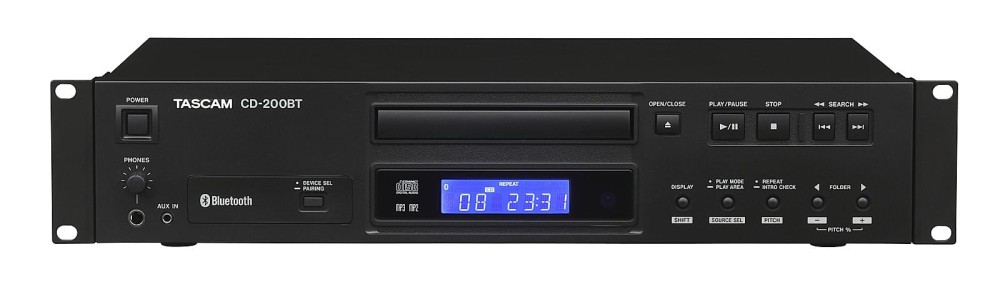 TASCAM CD-200BT 19“, 2HE CD-Player mit Bluetooth-Empfänger, Wiedergabe von Audio-CDs, MP3- und WAV-Dateien
