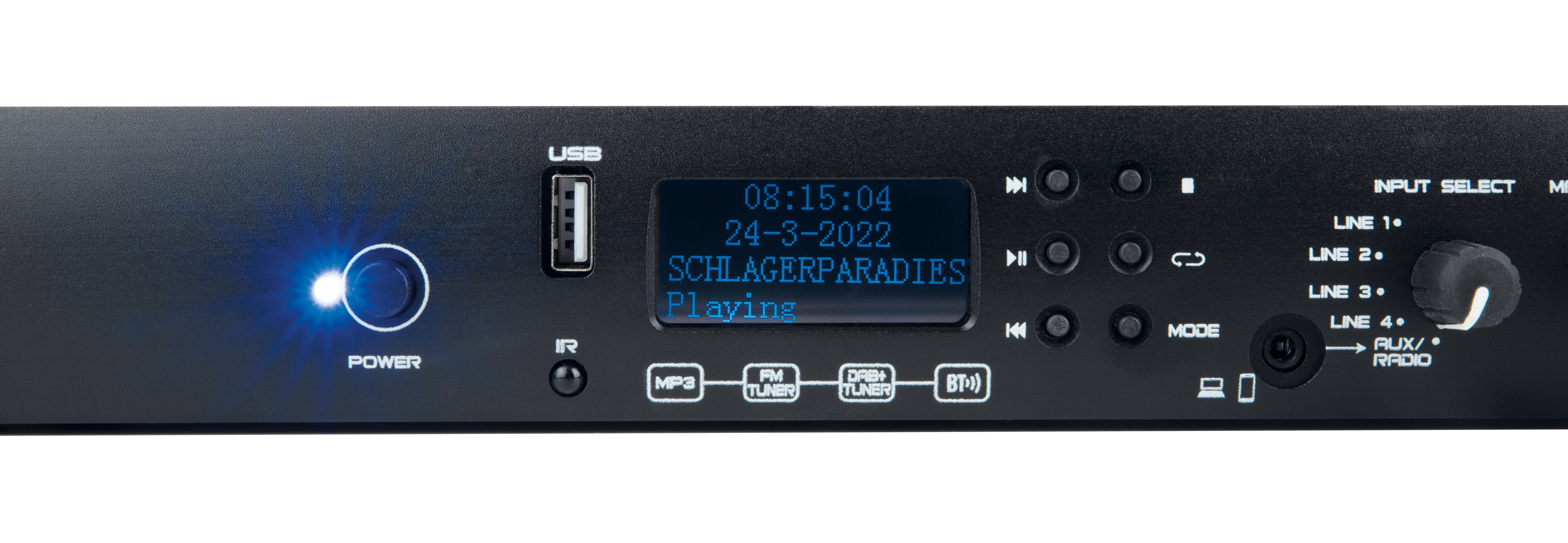DAP MP-100DBT DAB+/FM-Radio, USB-Player und BT 4.2, 1HE-Medienplayer