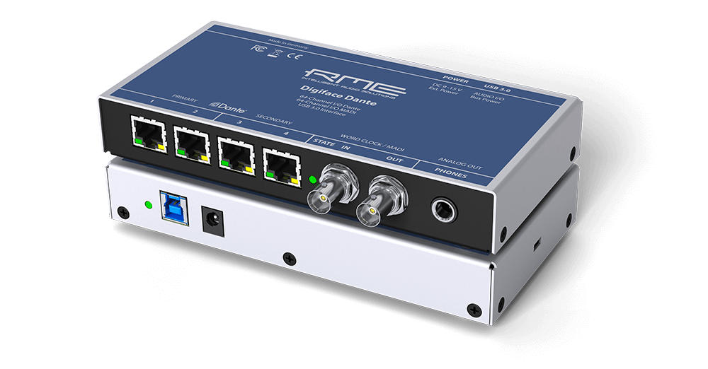 RME Digiface Dante Audiointerface, 128 Kanäle, USB 3.0, Ethernet, IN/OUT: Wordclock, MADI, Dante