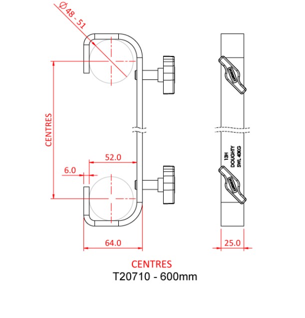 DOUGHTY T20710 HOOK CLAMP DOUBLE ENDED parallel hook clamp