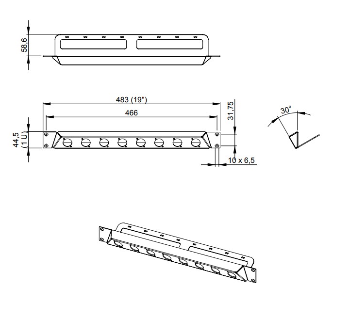 Adam Hall 19" Parts AH RACK PAN 01 D8 ANGLED