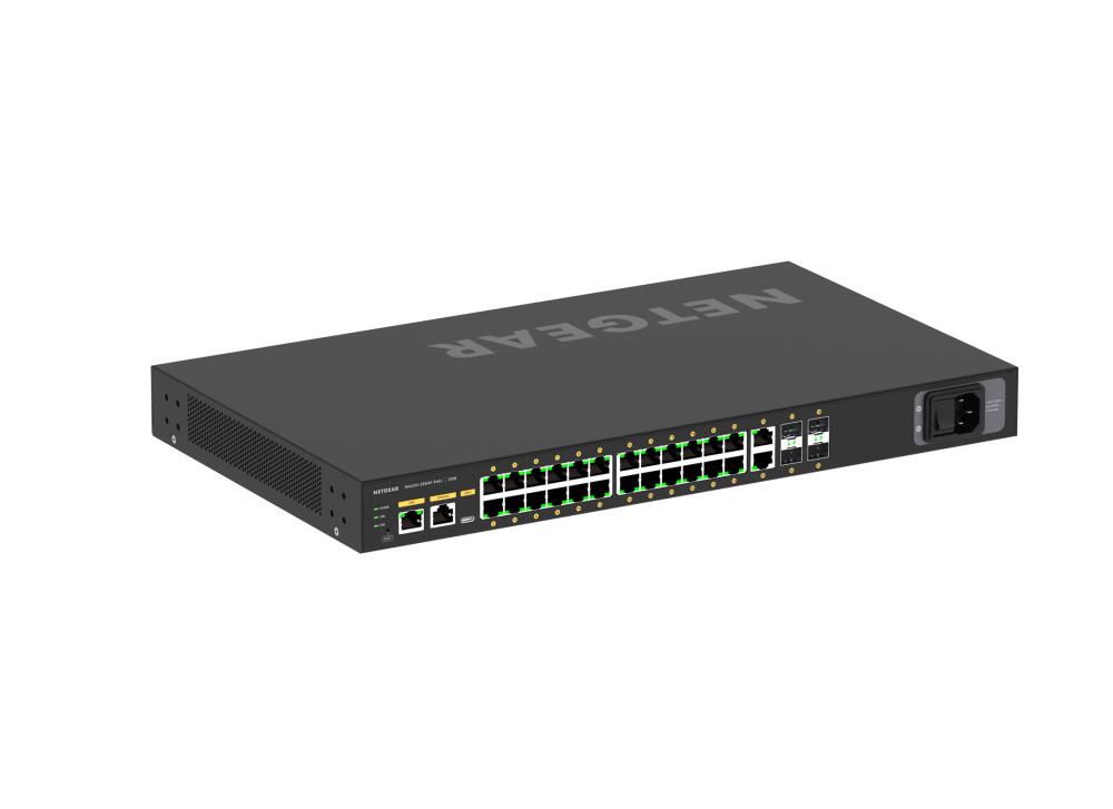 Netgear GSM4230P Managed Switch, 30 Ports, NDI, 19'', 1HE, AV over IP, PoE+, 60 Gbps, 4x SFP, 26x RJ-45