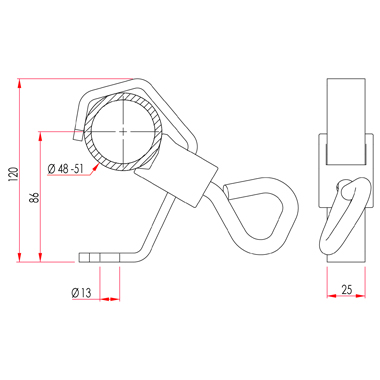 DOUGHTY T21800 Universal Truss Hook Clamp (48-51mm), SILBER, B:25mm, Tragkraft:40kg, LochØ:12mm