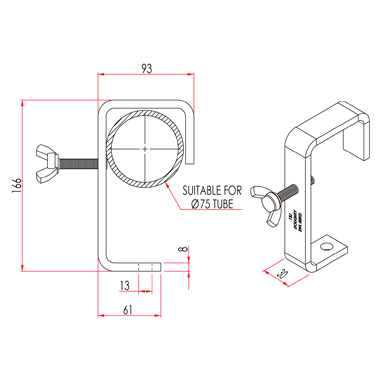 DOUGHTY T21805 Truss Hook Clamp (60-75mm), SILBER B:30mm, Tragkraft:50kg, LochØ:13mm