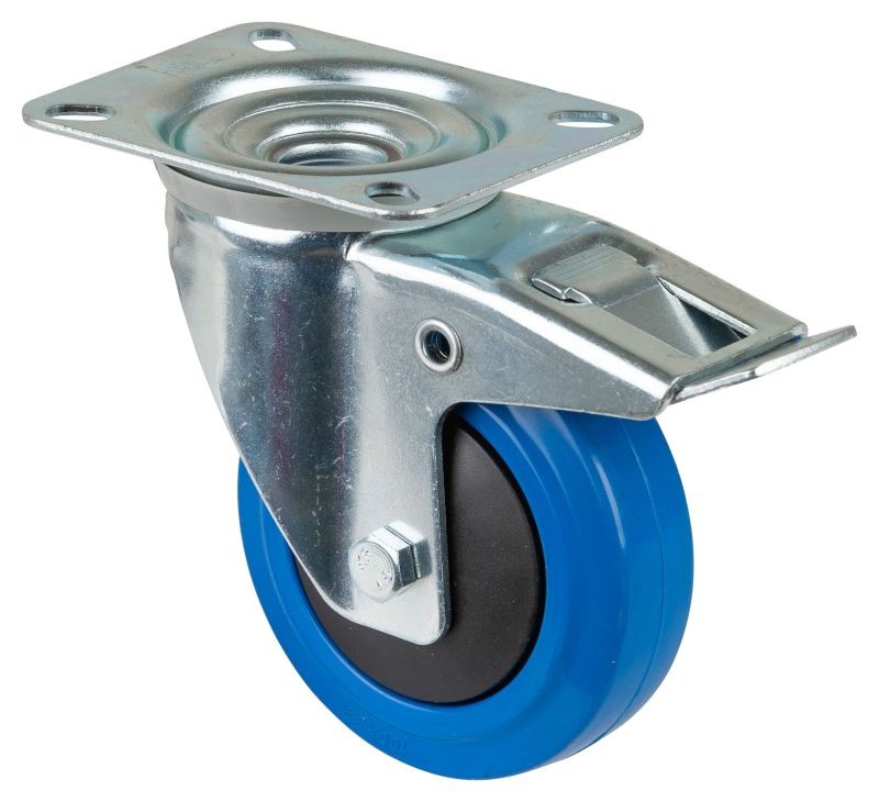 Lenkrolle 100mm blau gebremst mit Platte