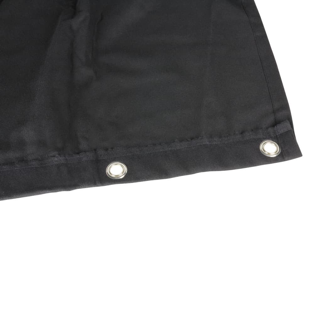 Vorhang Molton 9 x 4 m, bxh,320g/m², Farbe: schwarz Gurtband und Ösen alle 25cm oben, Schnittkanten gesäumt