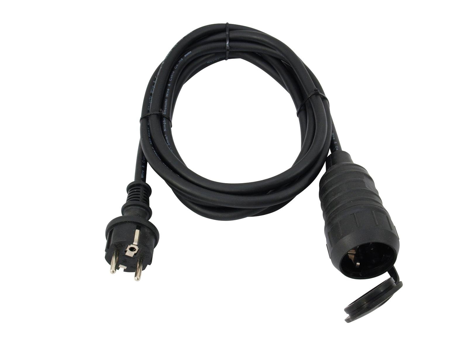 EUROLITE Verlängerung 3x1,5mm²,H07RN-F, 3m Schuko Kabel, schwarz, IP44